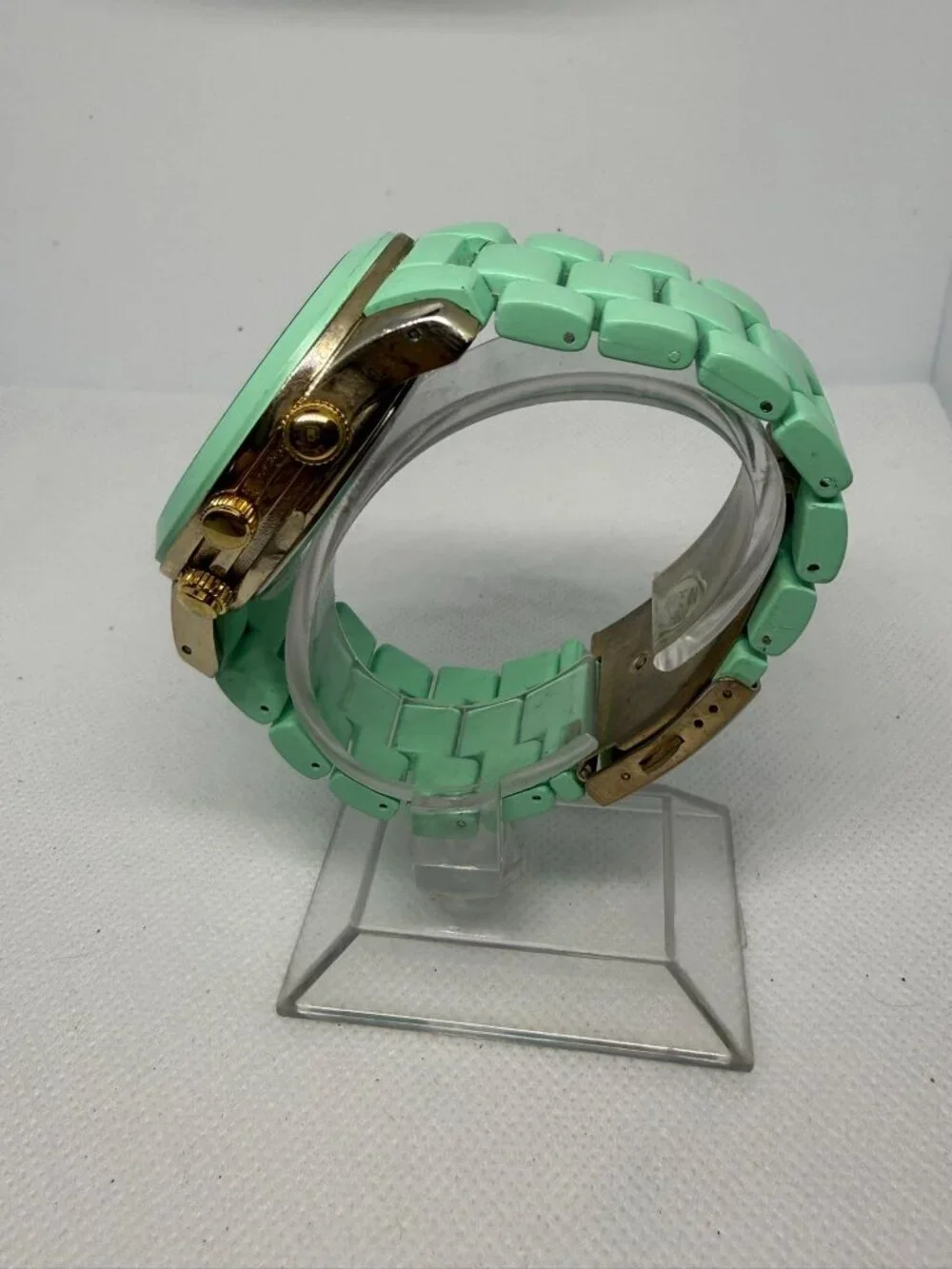 Geneva 6839J-Teal-Gold Unisex Boyfriend Chrono Style Link Watch Teal-Gold